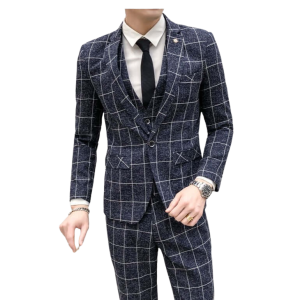 Costume Bleu Chic Carreau Blanc