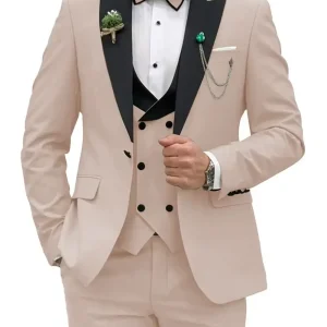 Costume beige pour homme coupe ajustée