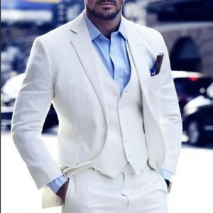 costume 3 pièces en lin pour homme coupe slim
