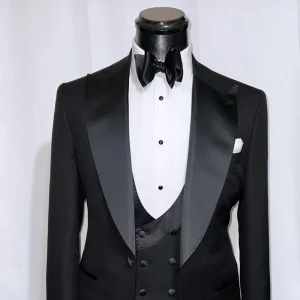 Costume 3 pièces noir pour homme satin